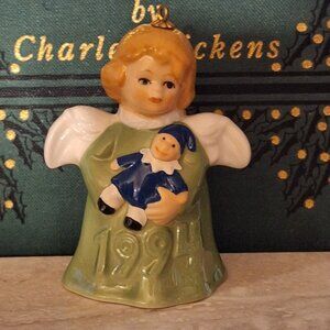 Goebel Hummel Angel Bell Ornament 1994 Green Angel with Clown Nineteenth Edition
